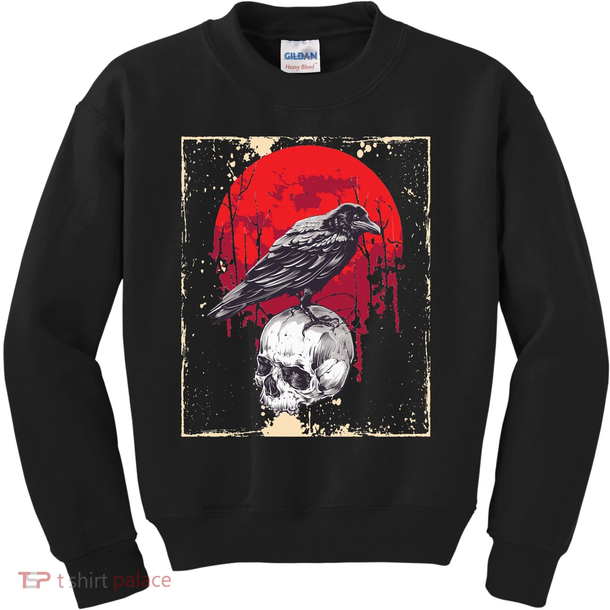Gothic Raven Skull Red Moon Black Crow Kids Sweatshirt