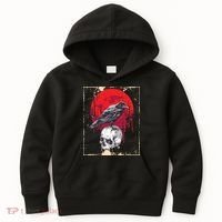 Gothic Raven Skull Red Moon Black Crow Kids Hoodie thumb 0
