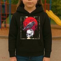 Gothic Raven Skull Red Moon Black Crow Kids Hoodie thumb 3
