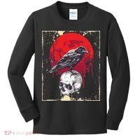 Gothic Raven Skull Red Moon Black Crow Kids Long Sleeve Shirt thumb 0