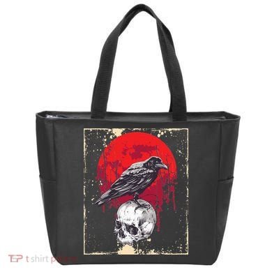 Gothic Raven Skull Red Moon Black Crow Tote Bag