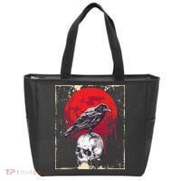 Gothic Raven Skull Red Moon Black Crow Tote Bag thumb 0