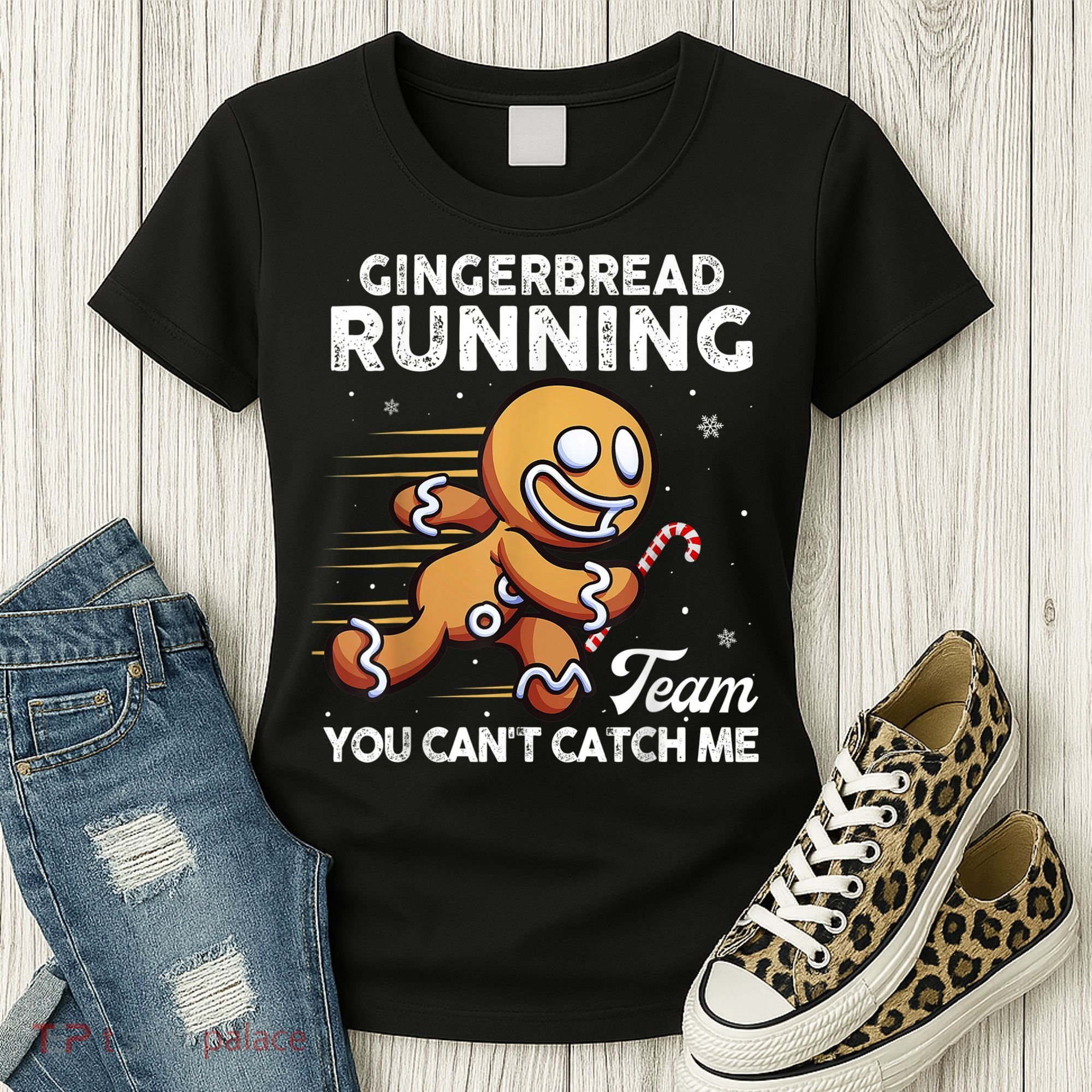 Gingerbread Running Team Christmas Cookie Funny Baking Women's T-Shirt