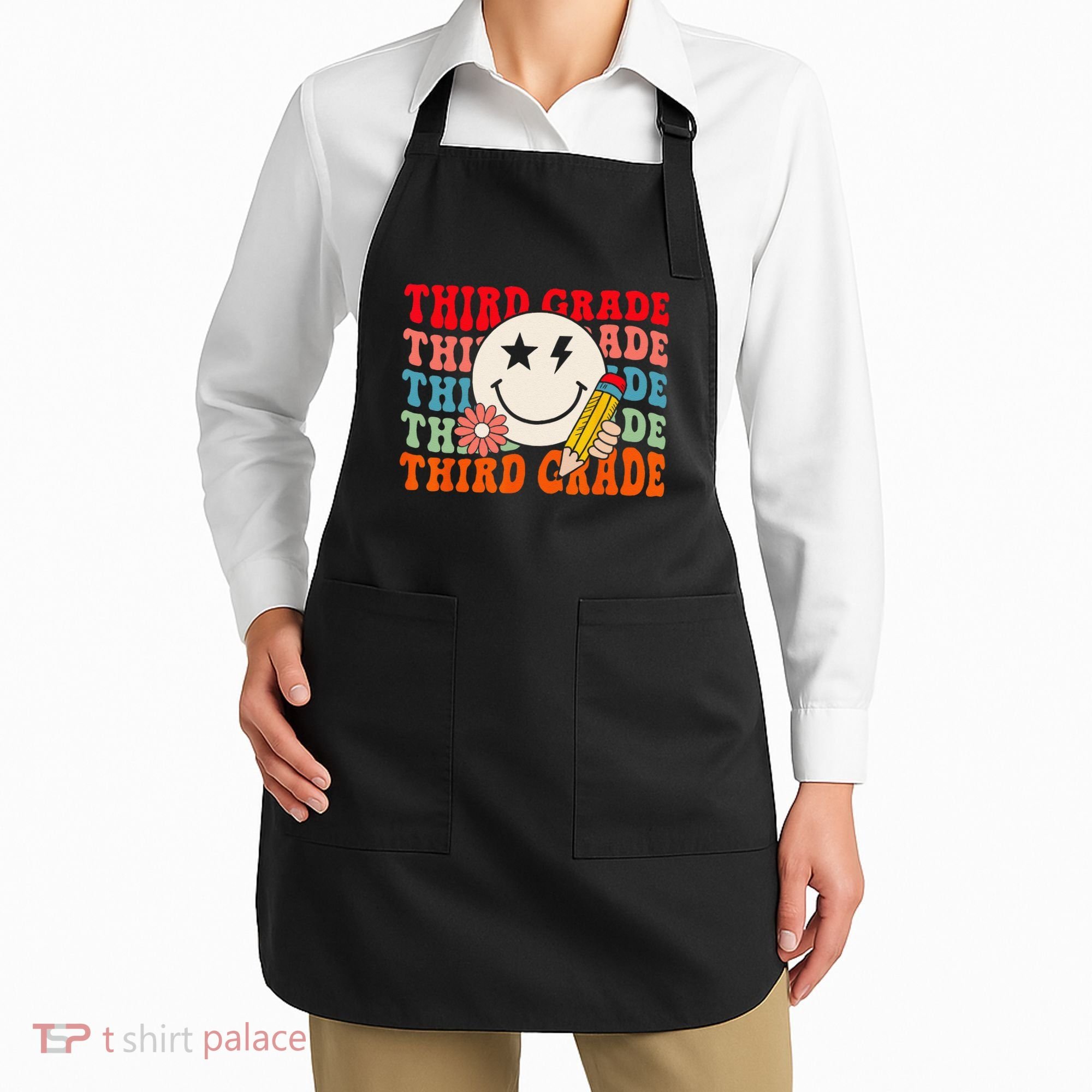 Groovy Retro Third Grade Back To School Students Teachers Apron