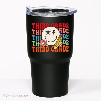 Groovy Retro Third Grade Back To School Students Teachers Tumbler