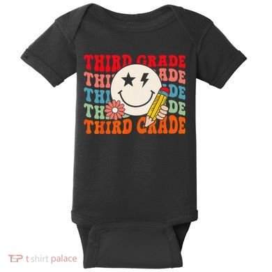 Groovy Retro Third Grade Back To School Students Teachers Baby Bodysuit