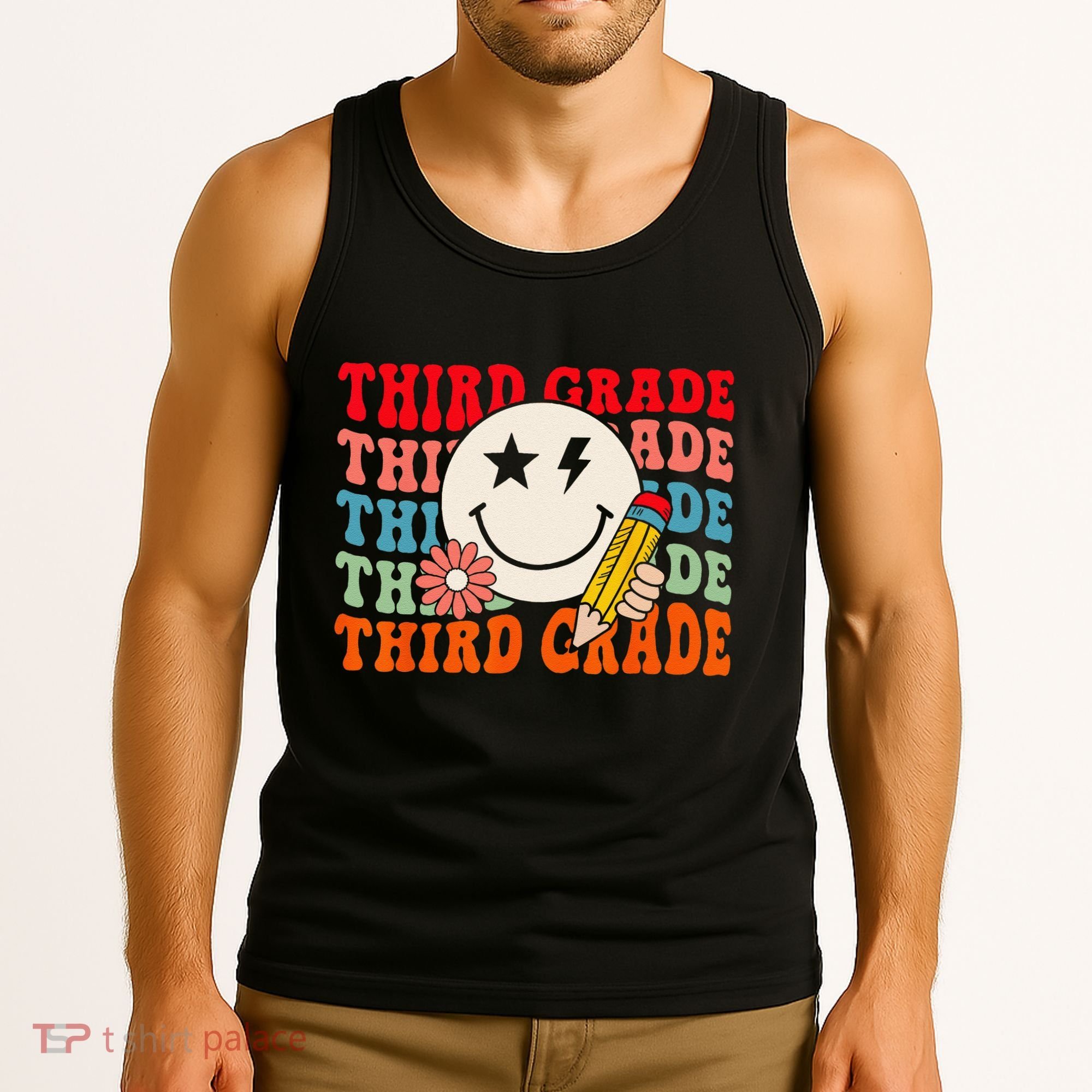 Groovy Retro Third Grade Back To School Students Teachers Tank Top