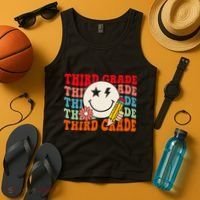 Groovy Retro Third Grade Back To School Students Teachers Tank Top thumb 4