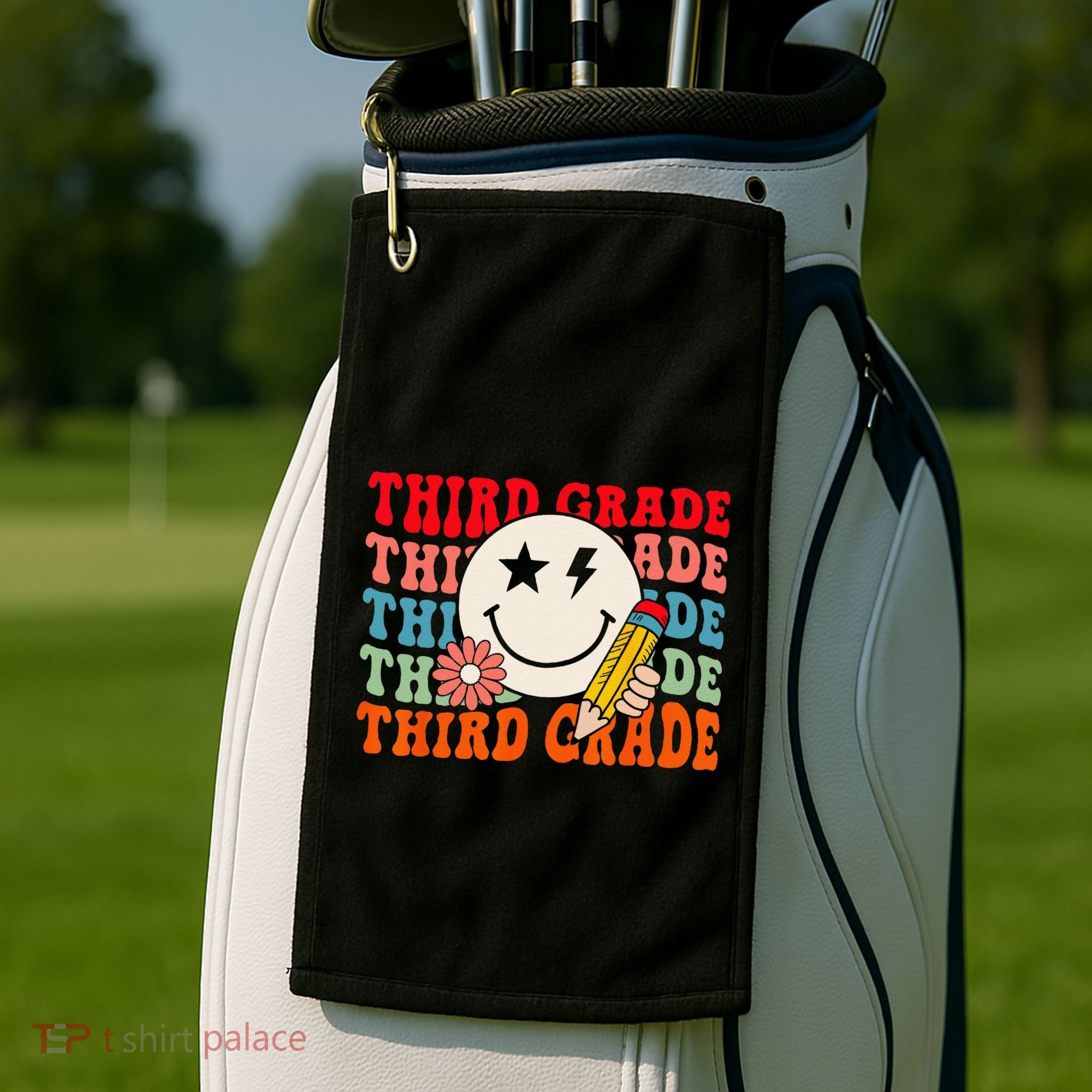 Groovy Retro Third Grade Back To School Students Teachers Golf Towel