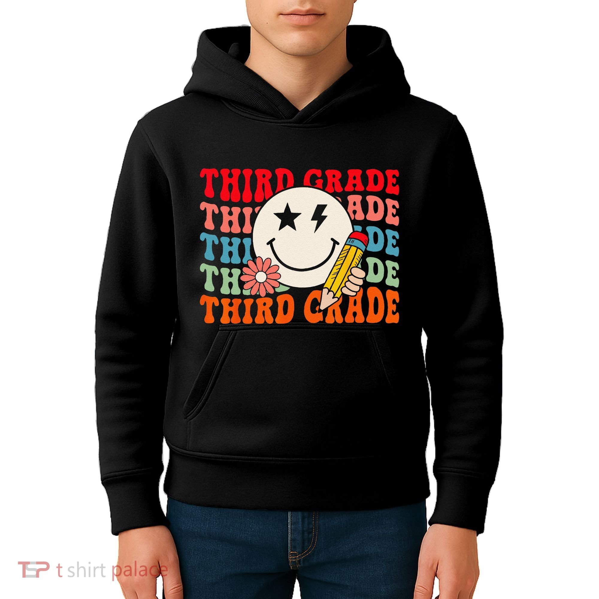 Groovy Retro Third Grade Back To School Students Teachers Kids Hoodie
