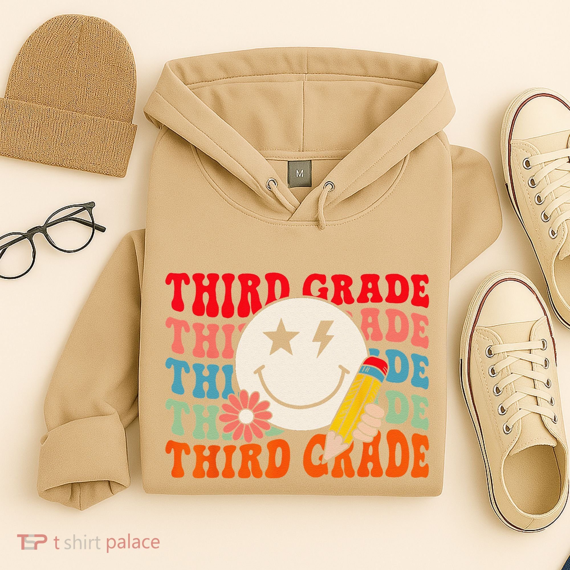 Groovy Retro Third Grade Back To School Students Teachers Hoodie