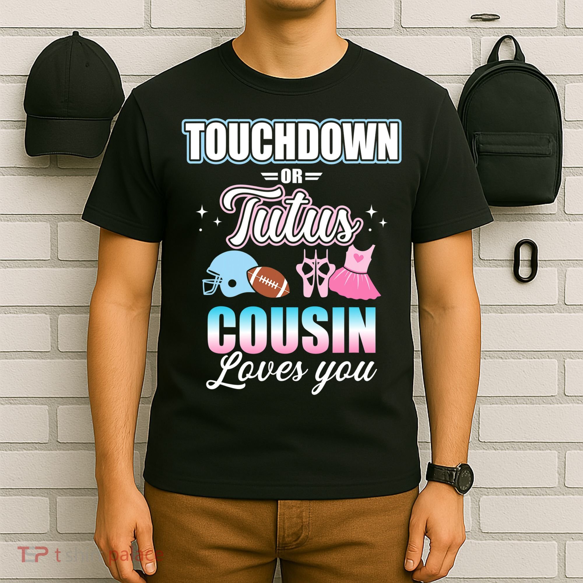 Gender Reveal Touchdowns Or Tutus Cousin Matching Baby Party T-Shirt