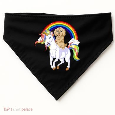 Goldendoodle Riding Unicorn USA-Made Doggie Bandana