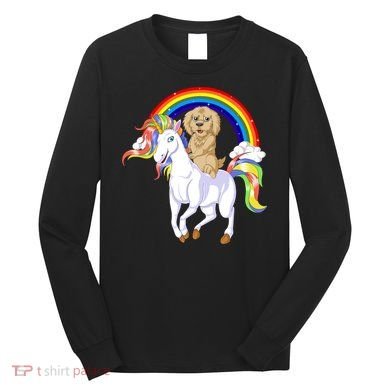 Goldendoodle Riding Unicorn Long Sleeve Shirt