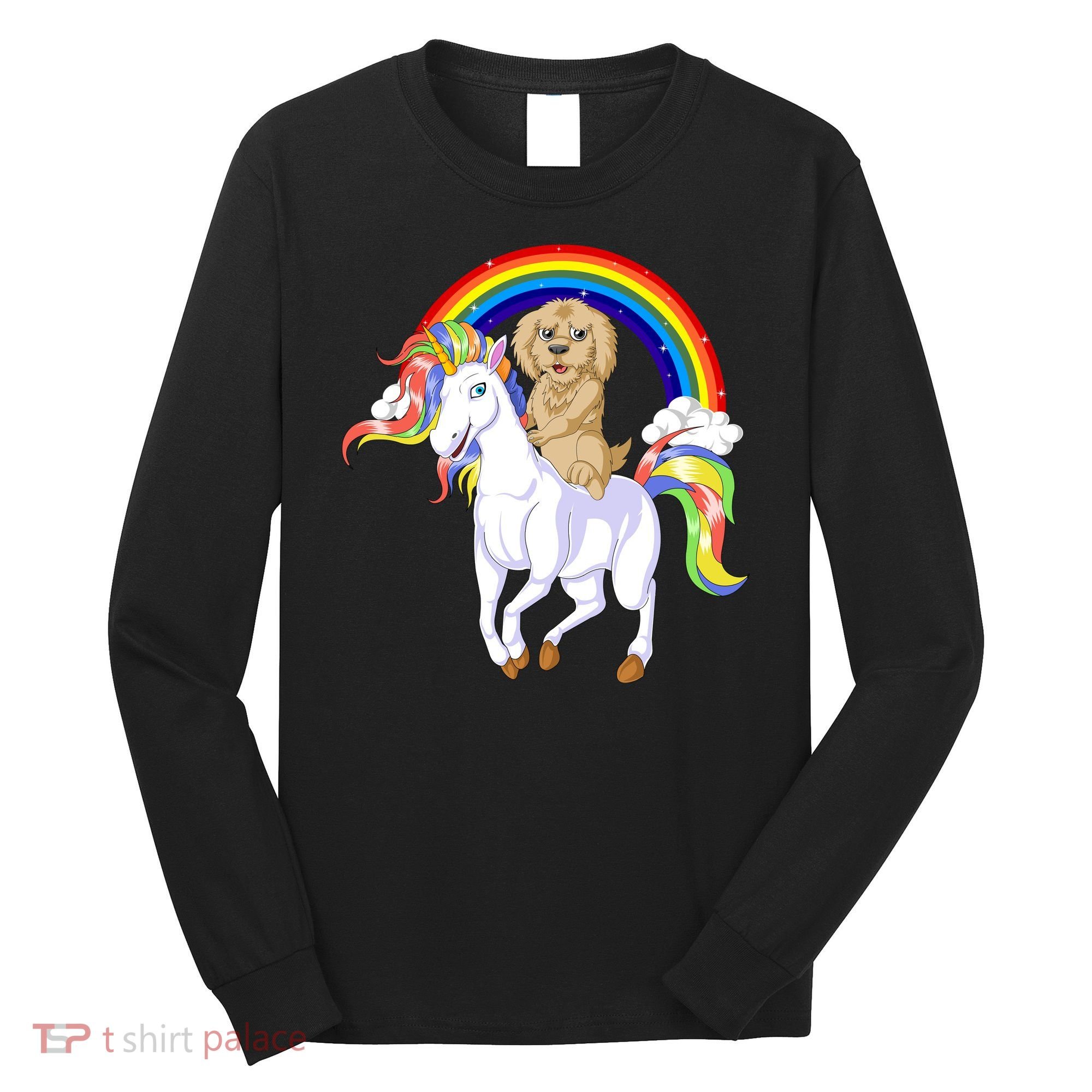 Goldendoodle Riding Unicorn Long Sleeve Shirt