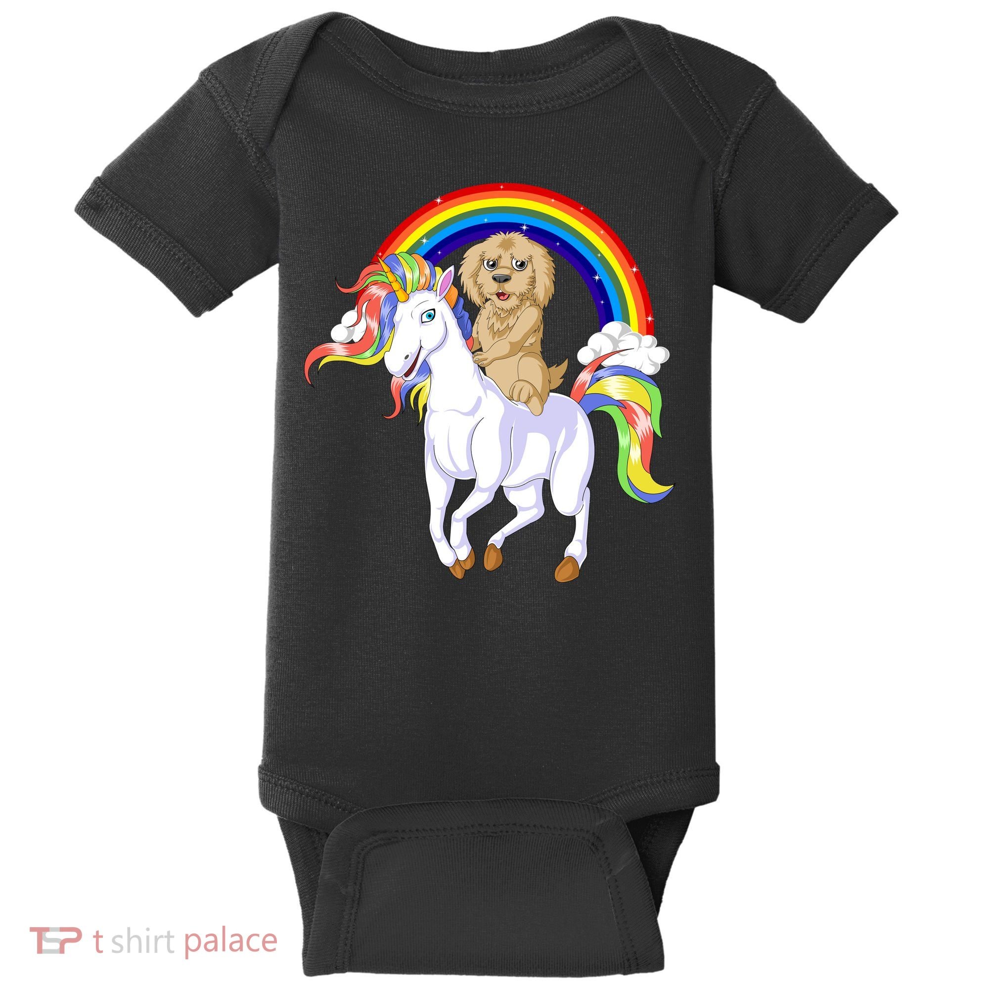 Goldendoodle Riding Unicorn Baby Bodysuit