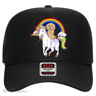 Goldendoodle Riding Unicorn Hat