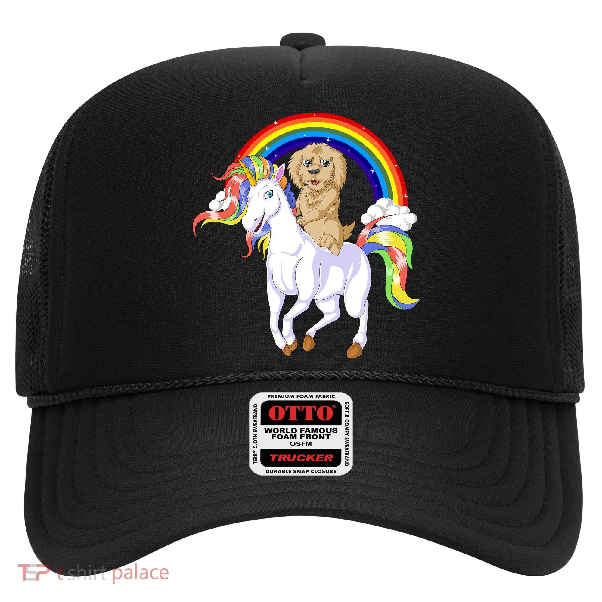 Goldendoodle Riding Unicorn Hat
