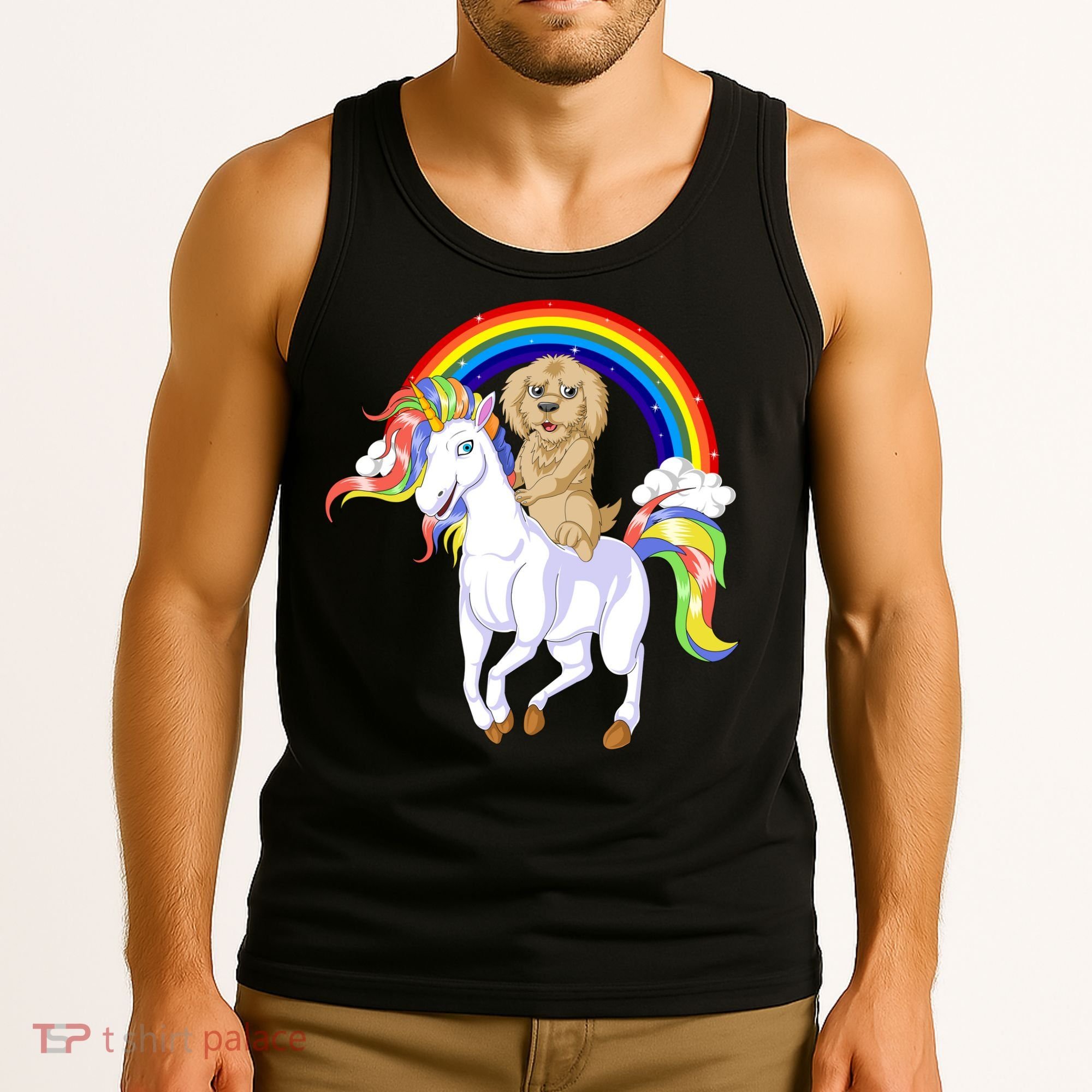 Goldendoodle Riding Unicorn Tank Top