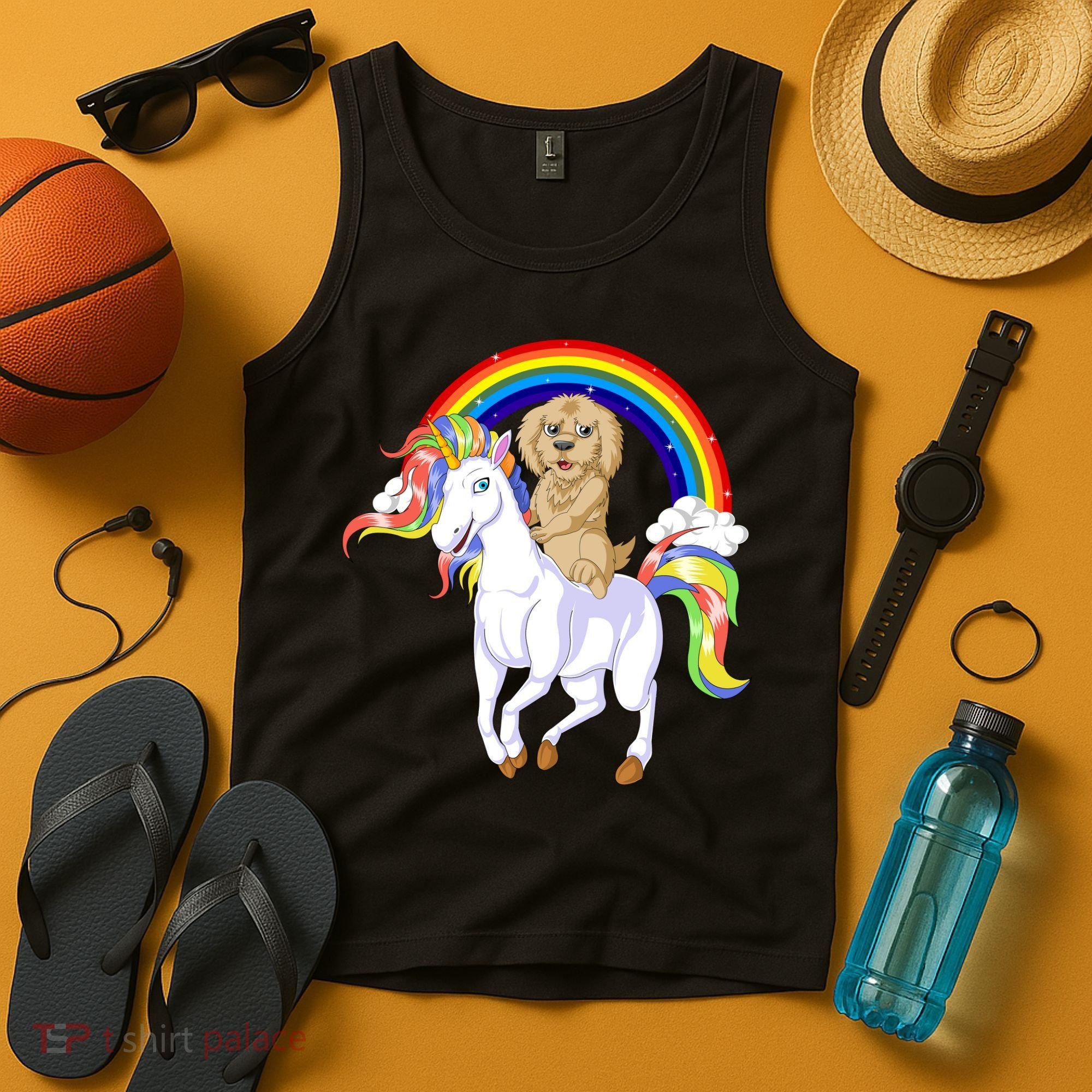 Goldendoodle Riding Unicorn Tank Top