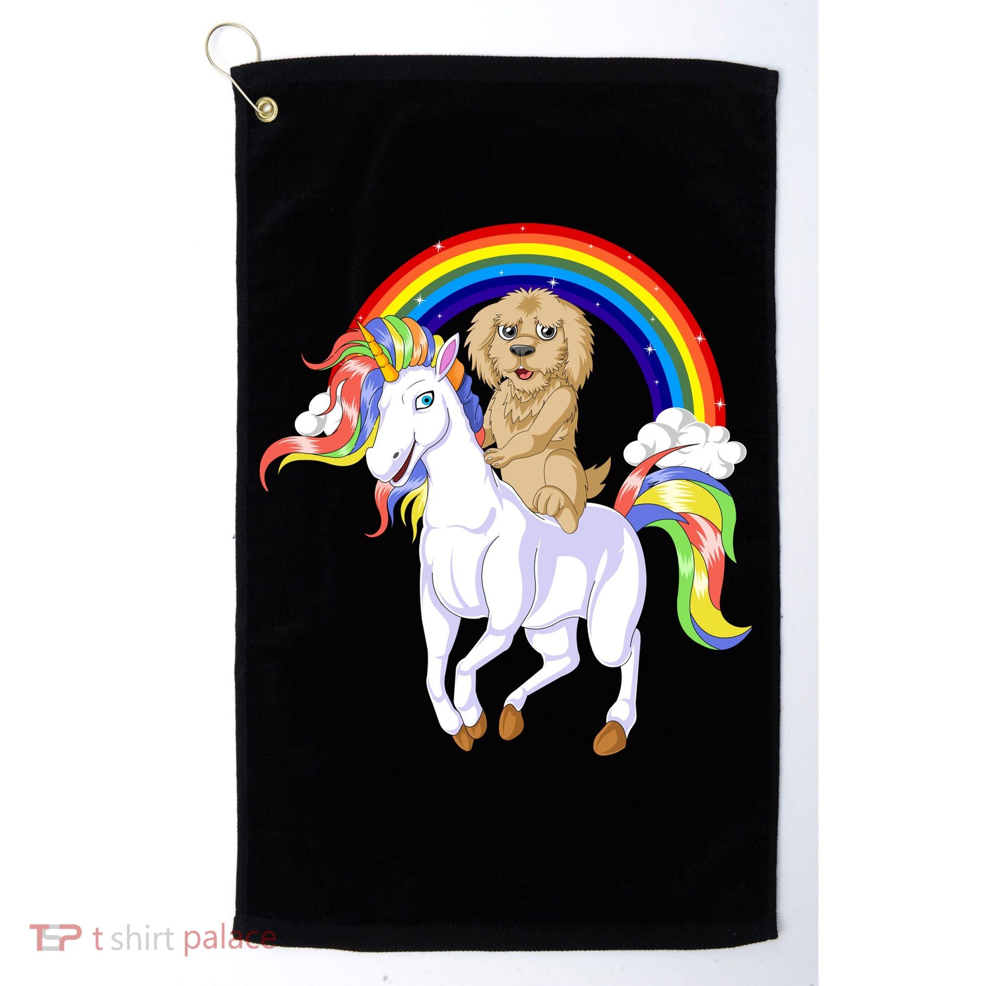 Goldendoodle Riding Unicorn Golf Towel