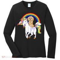 Goldendoodle Riding Unicorn Women's Long Sleeve Shirt thumb 0