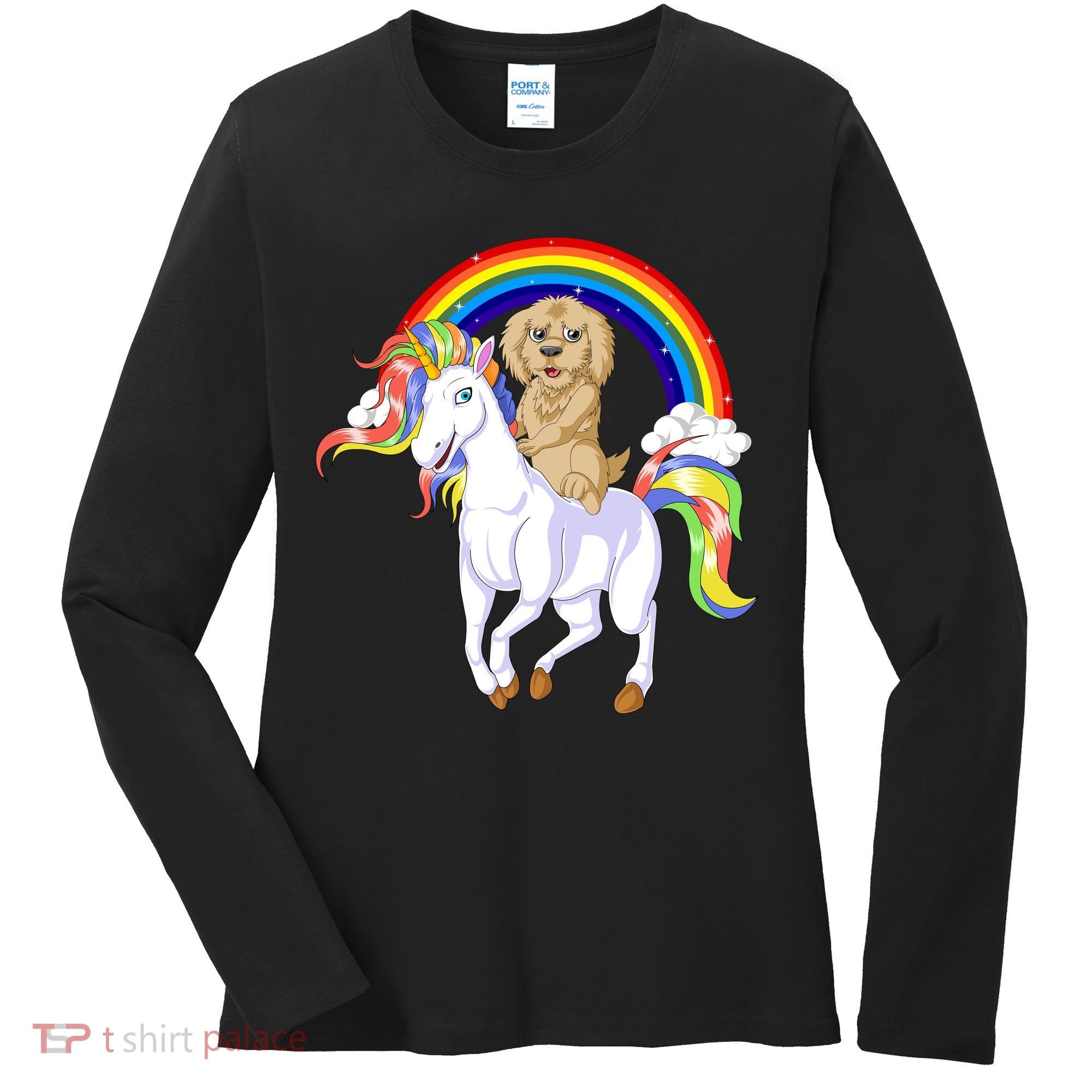 Goldendoodle Riding Unicorn Women's Long Sleeve Shirt