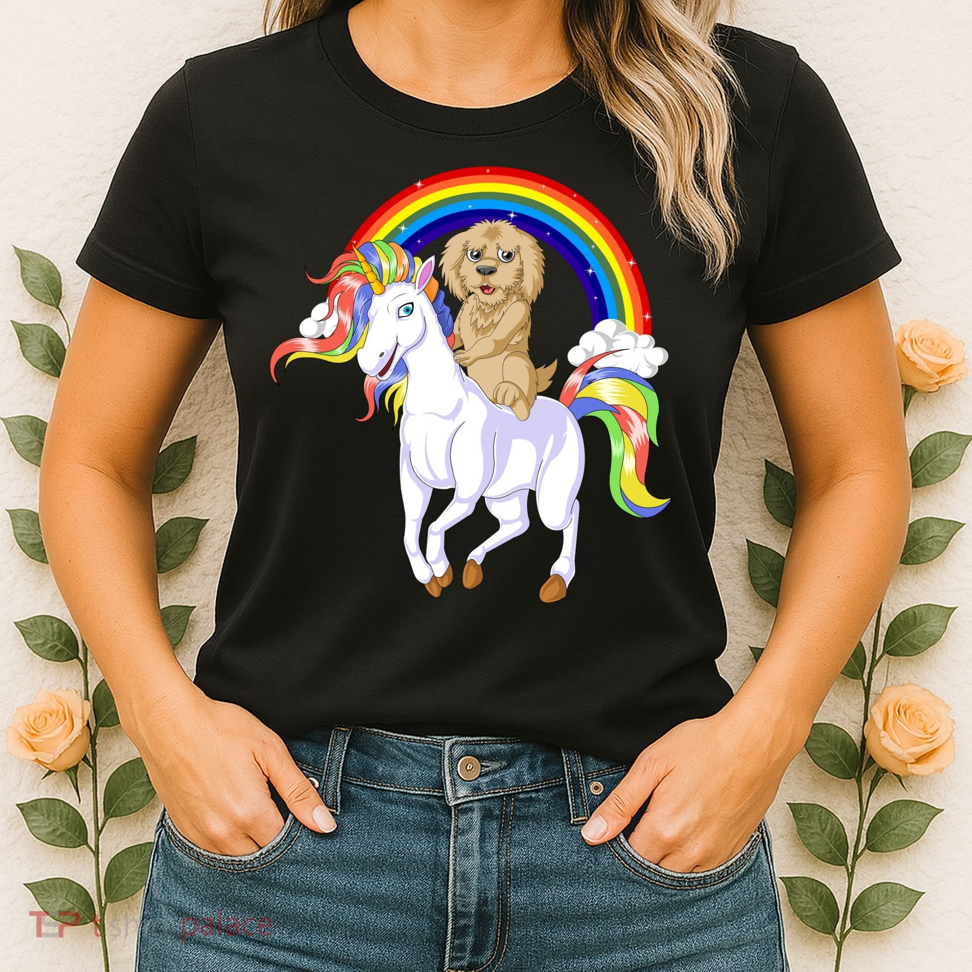 Goldendoodle Riding Unicorn Women's T-Shirt