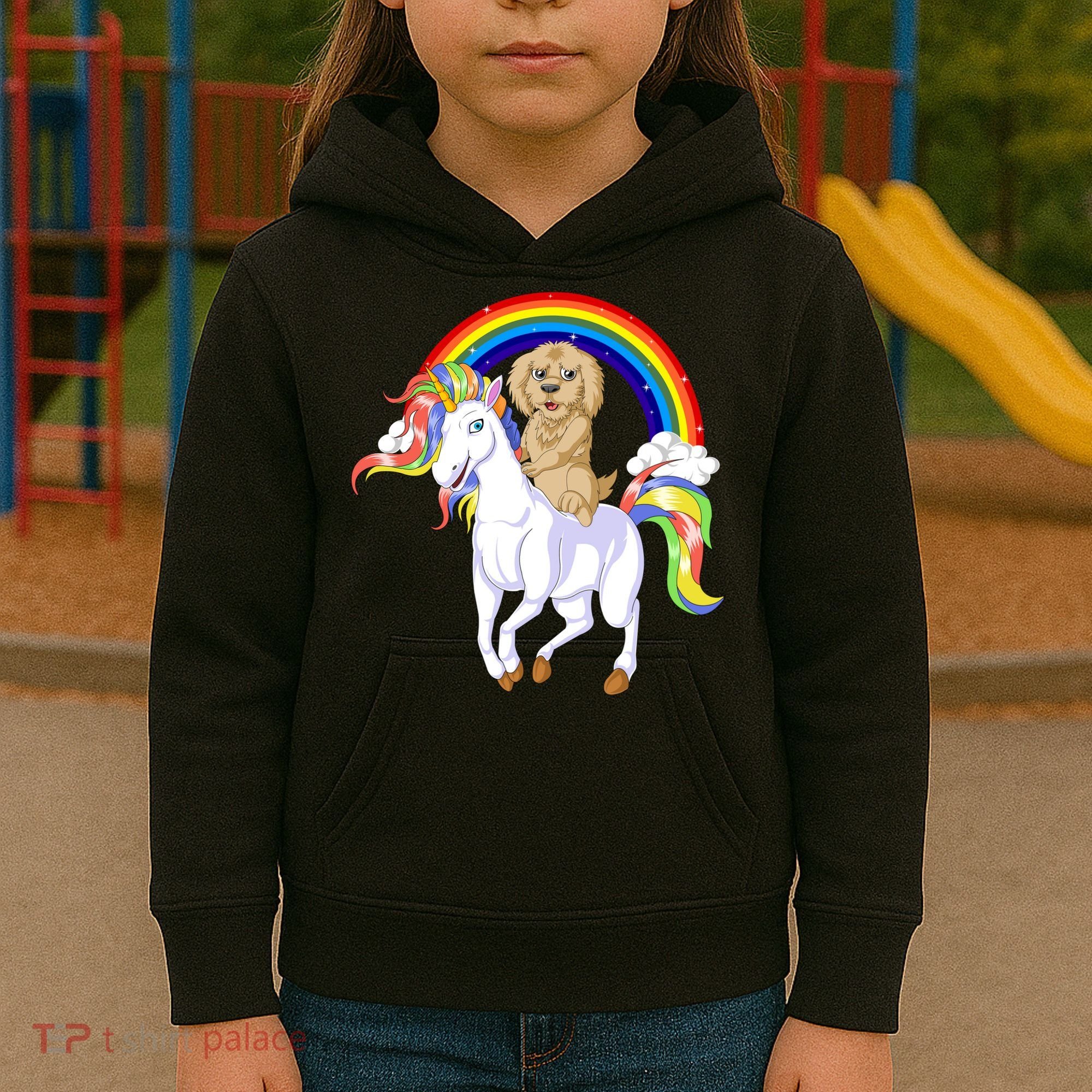 Goldendoodle Riding Unicorn Kids Hoodie