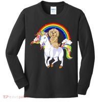 Goldendoodle Riding Unicorn Kids Long Sleeve Shirt thumb 0