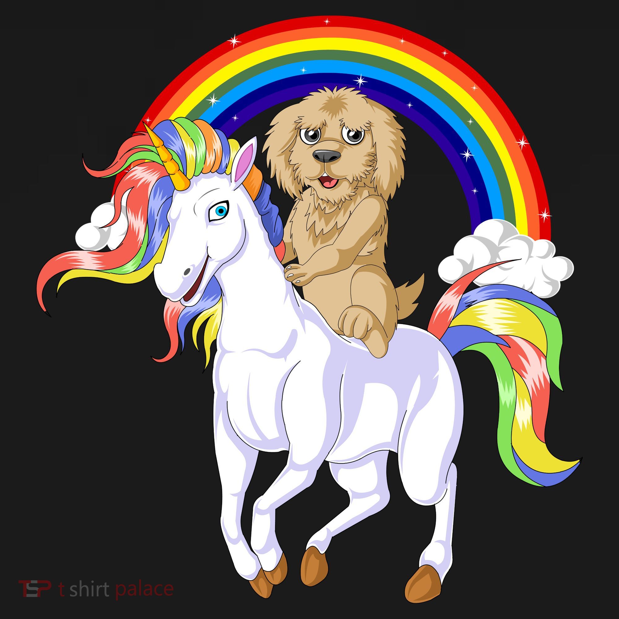 Goldendoodle Riding Unicorn Kids Long Sleeve Shirt
