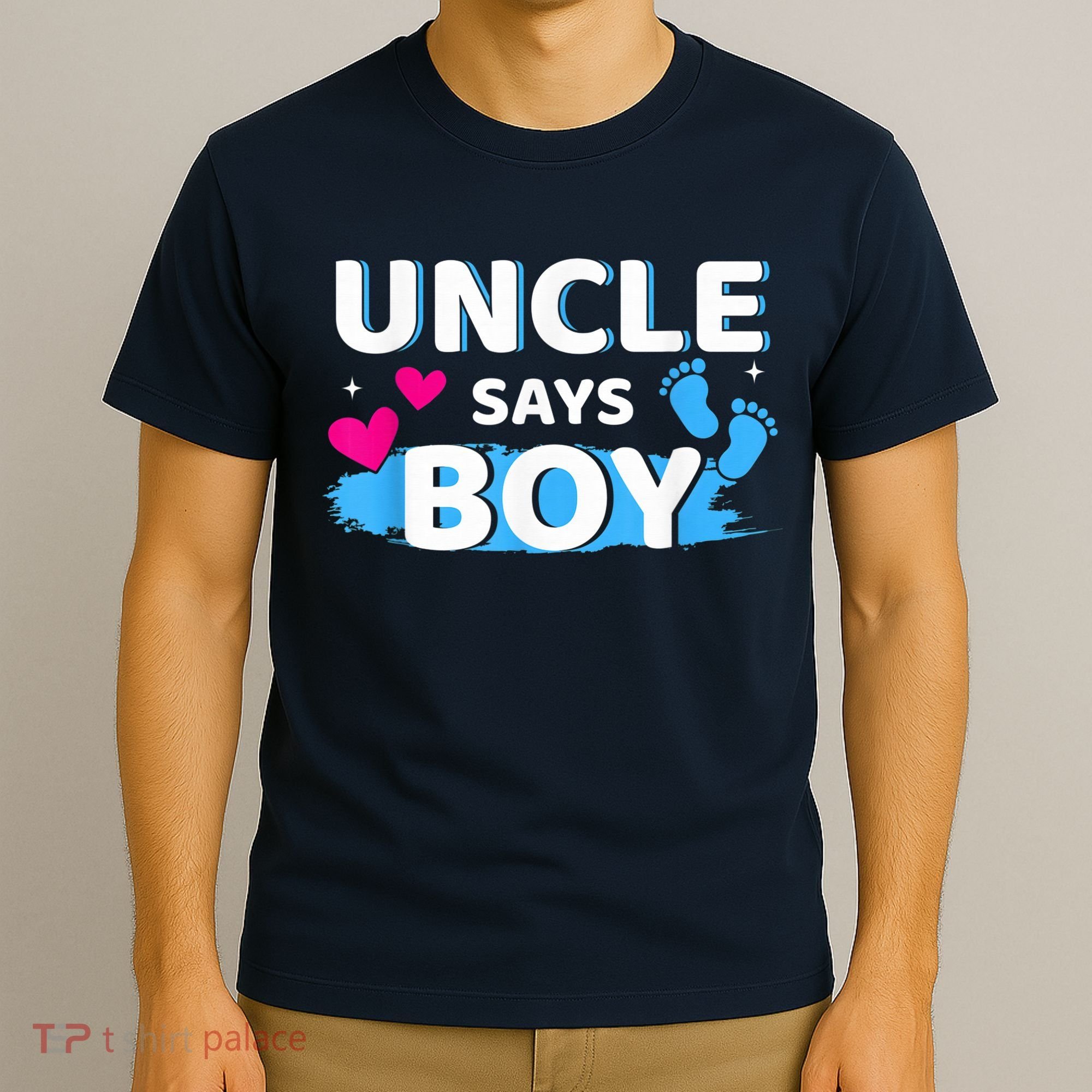  Gender reveal uncle says boy matching family baby party T-Shirt