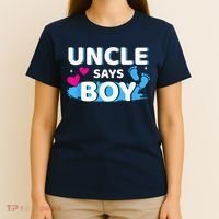  Gender reveal uncle says boy matching family baby party T-Shirt thumb 4