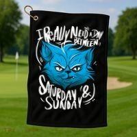 Grumpy Cat Weekend Funny Golf Towel thumb 1