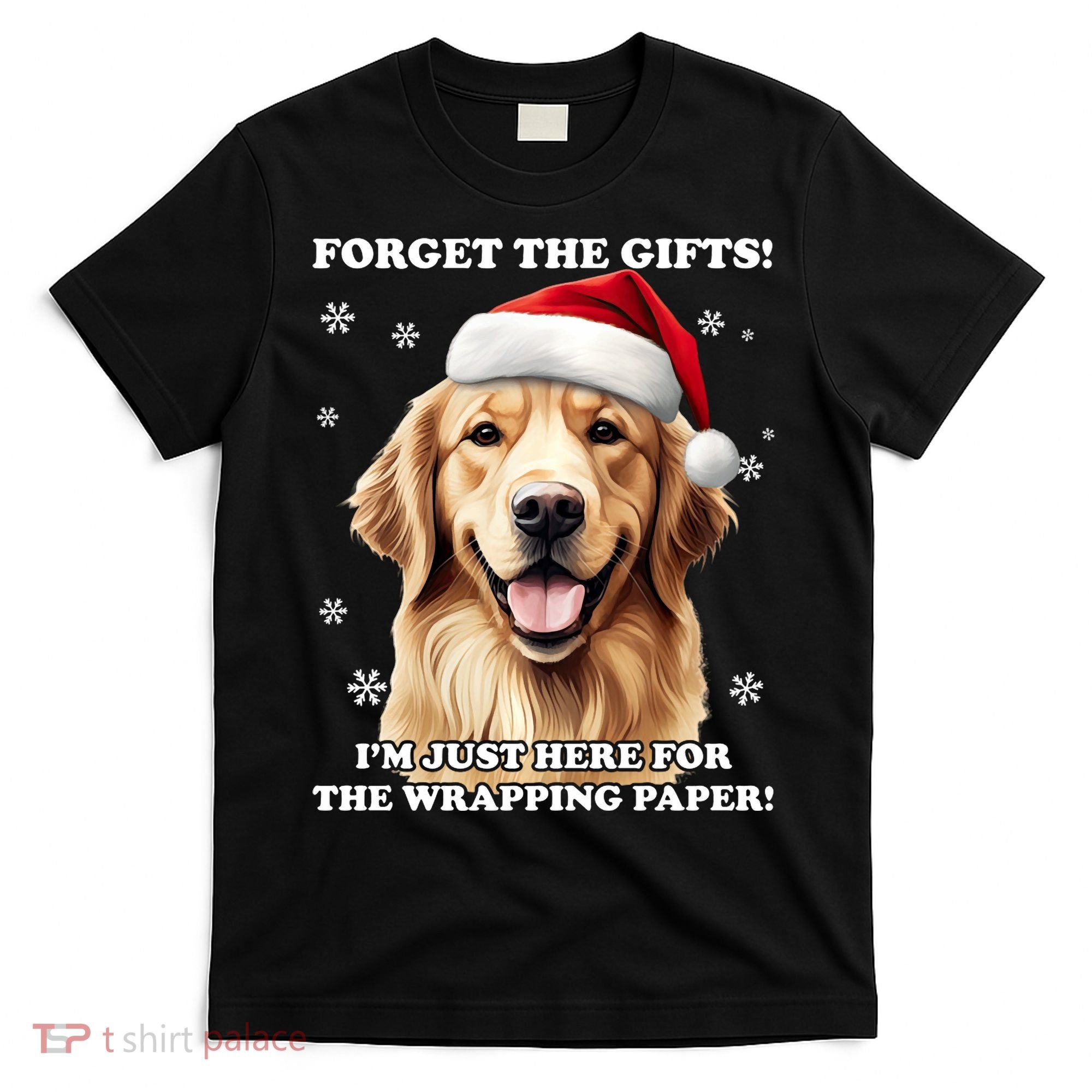 Golden Retriever With Christmas Hat For Funny Dog Christmas T-Shirt