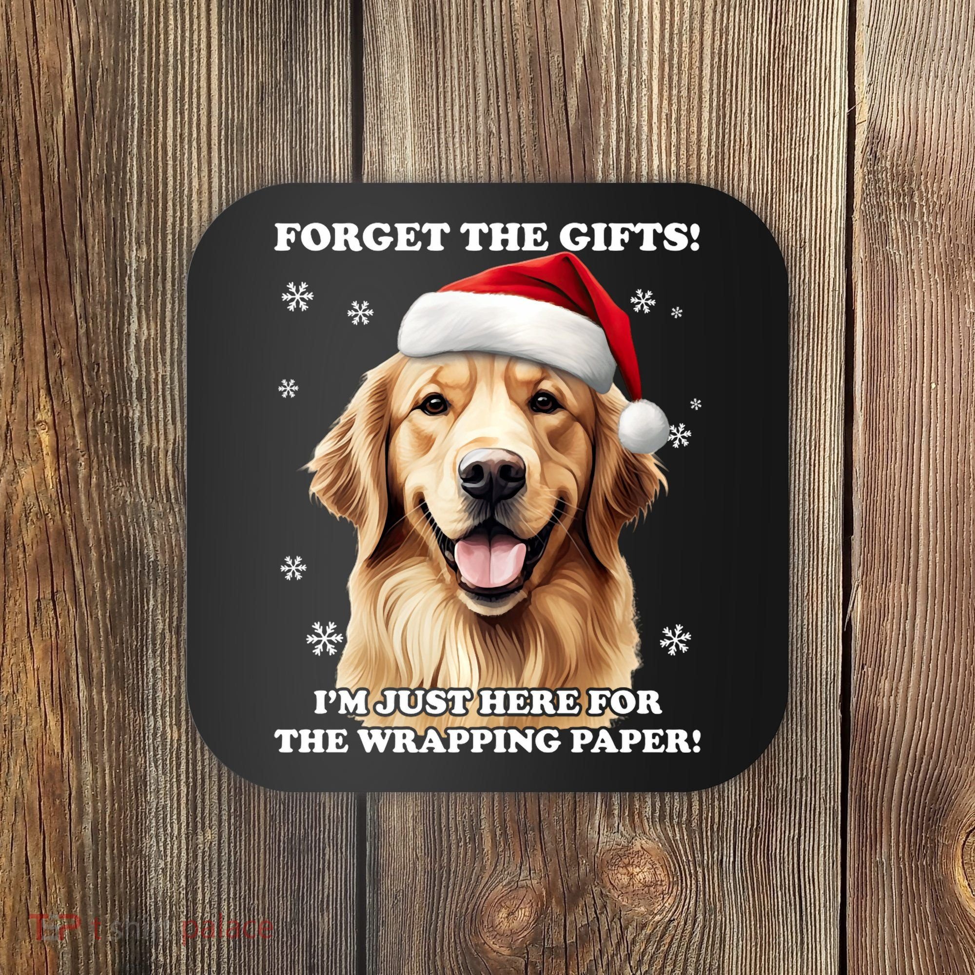 Golden Retriever With Christmas Hat For Funny Dog Christmas Coaster