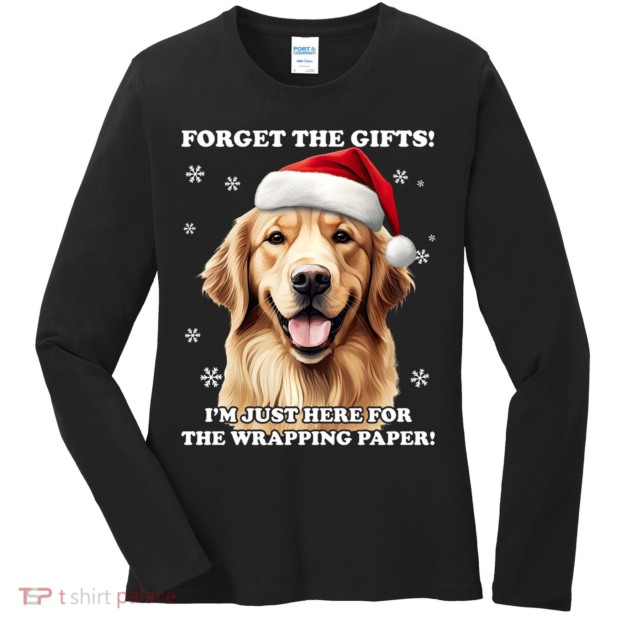 Golden Retriever With Christmas Hat For Funny Dog Christmas Women's Long Sleeve Shirt