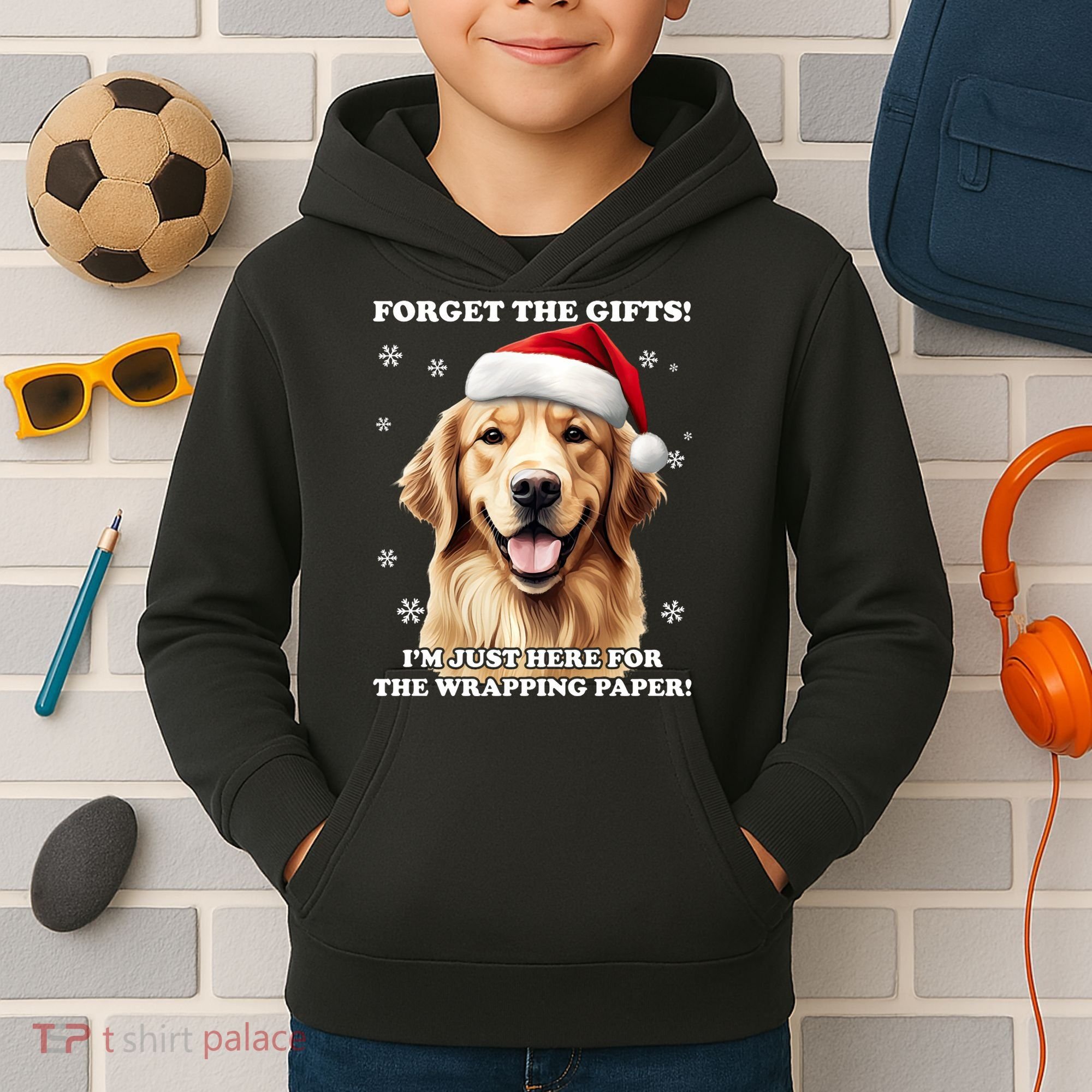 Golden Retriever With Christmas Hat For Funny Dog Christmas Kids Hoodie