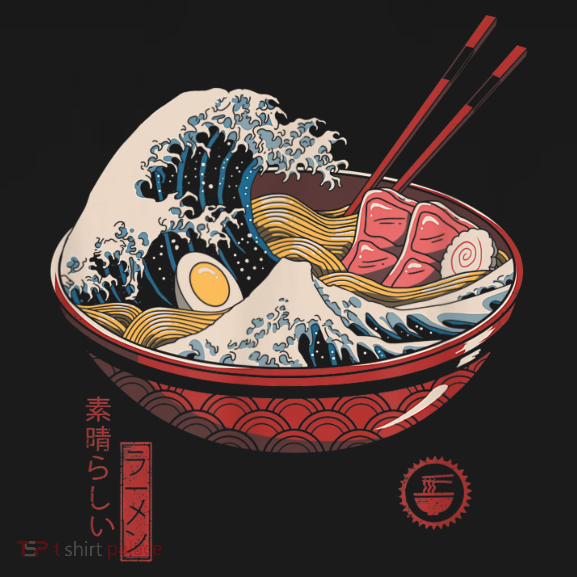 Great Ramen Wave Off Kanagawa Funny Japanese Food Polo
