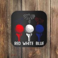 Golf Red White Blue Us Flag Patriotic 4th Of July Coaster thumb 0