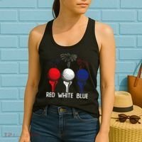 Golf Red White Blue Us Flag Patriotic 4th Of July Women's Tank Top thumb 2