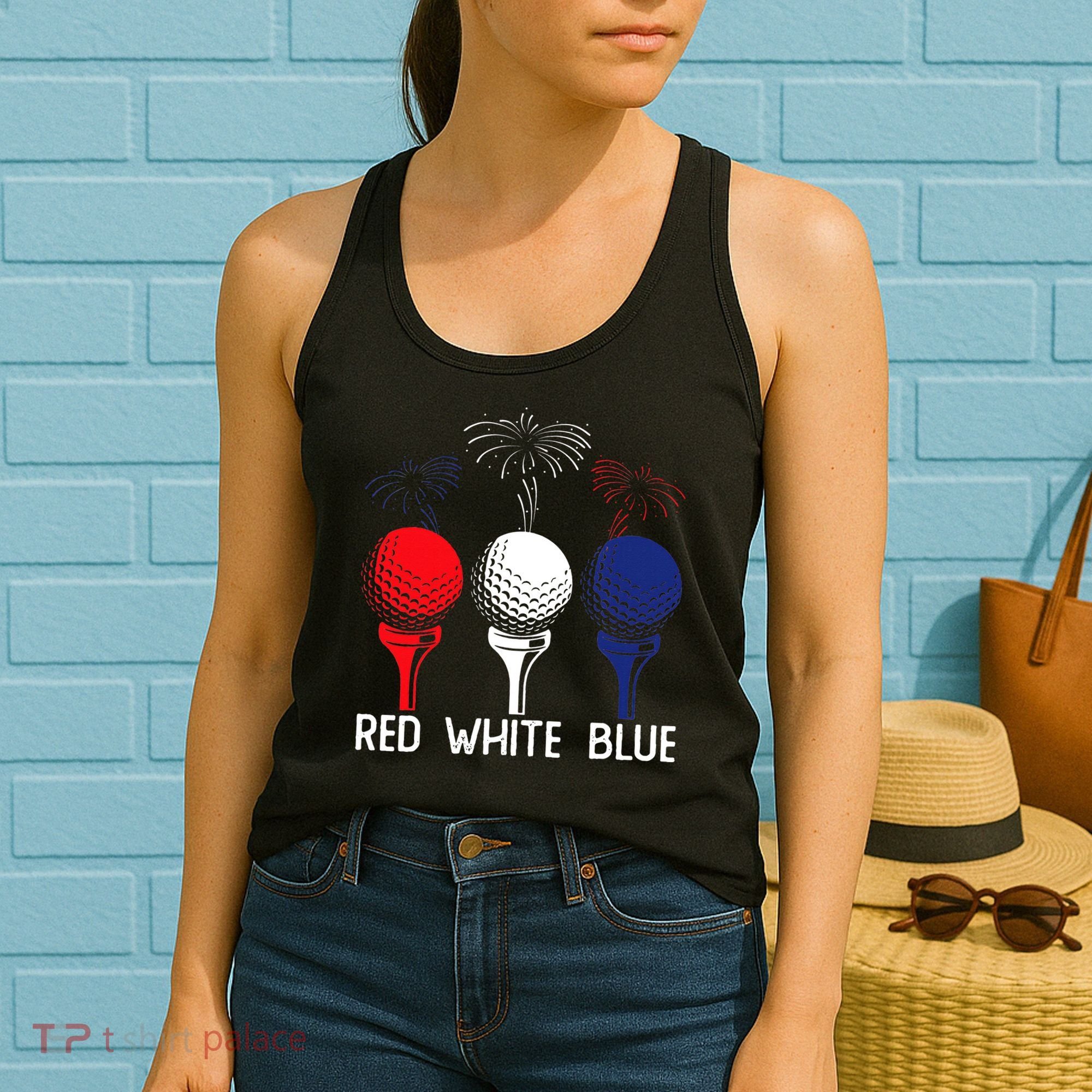 Golf Red White Blue Us Flag Patriotic 4th Of July Women's Tank Top