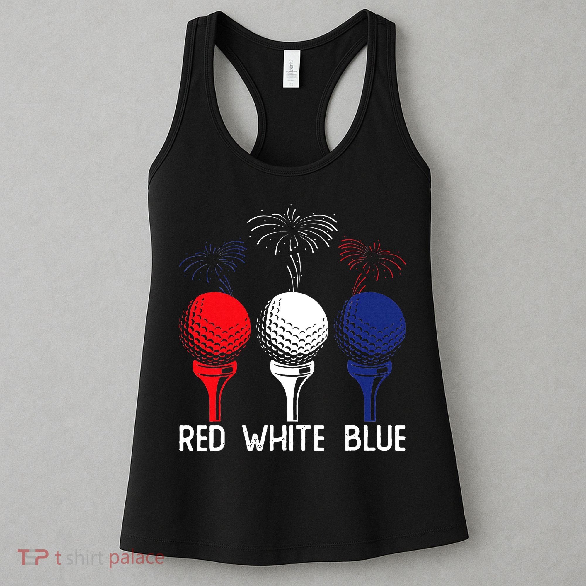 Golf Red White Blue Us Flag Patriotic 4th Of July Women's Tank Top