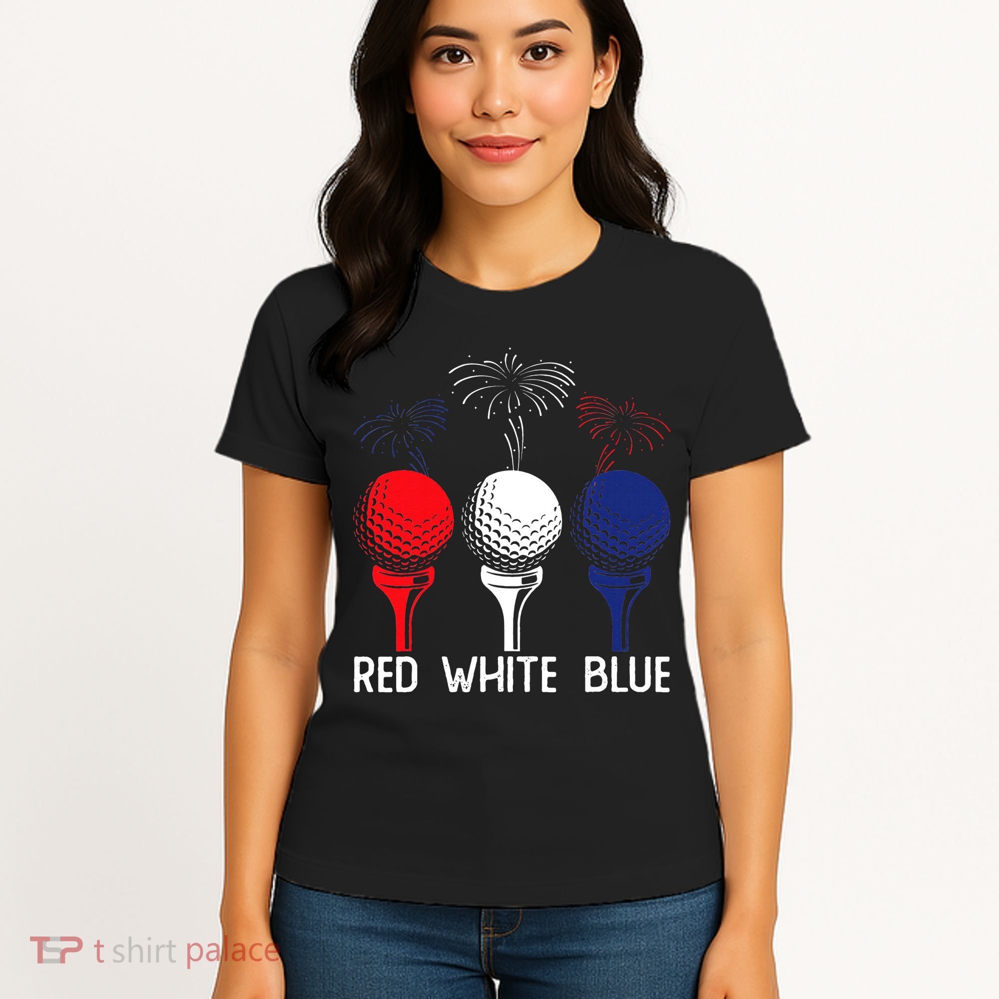 Golf Red White Blue Us Flag Patriotic 4th Of July Women's T-Shirt