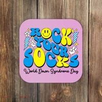 Groovy Rock Your Socks World Down Syndrome Awareness Day Coaster thumb 0