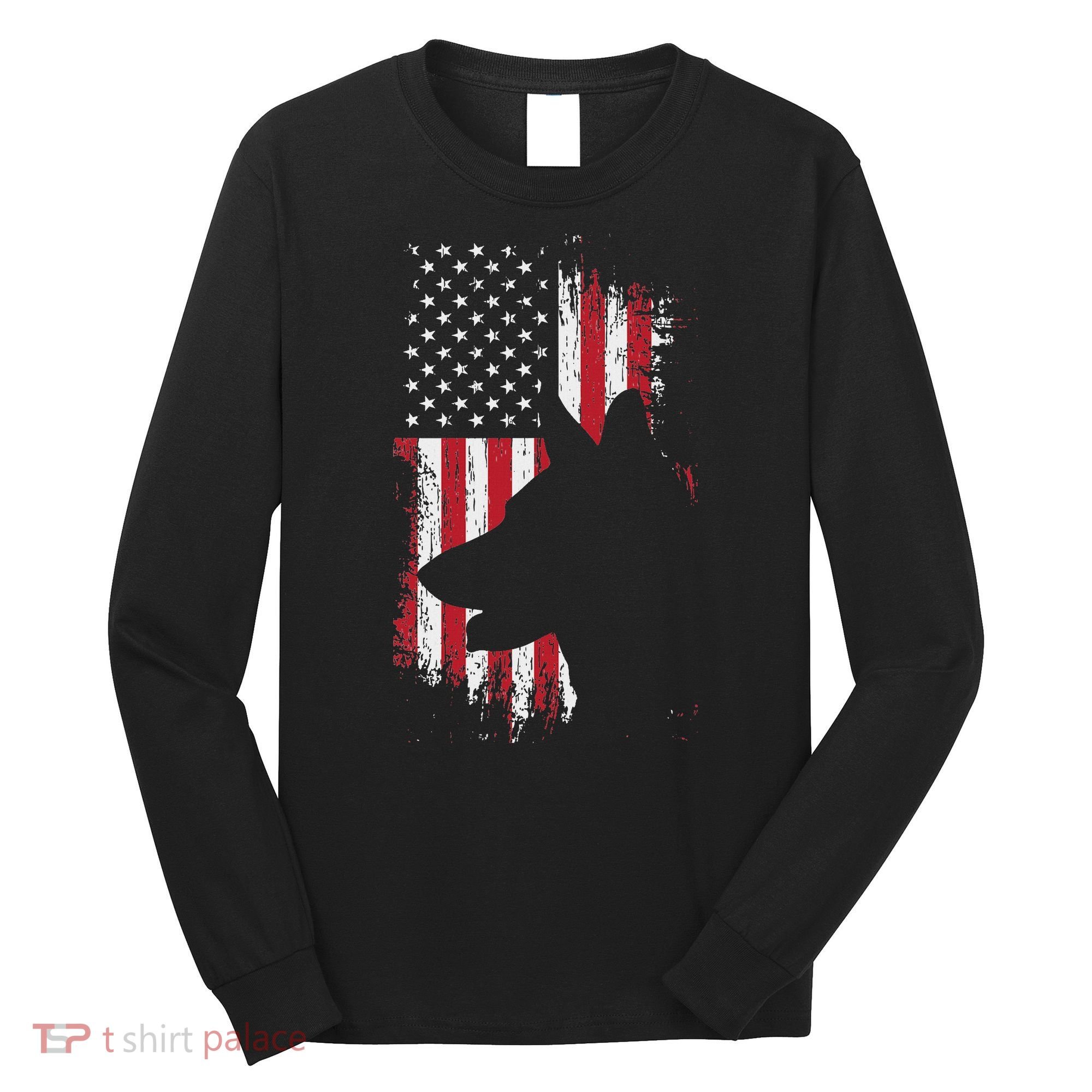 German Shepherd American Flag Usa Patriotic Dog Gift Long Sleeve Shirt