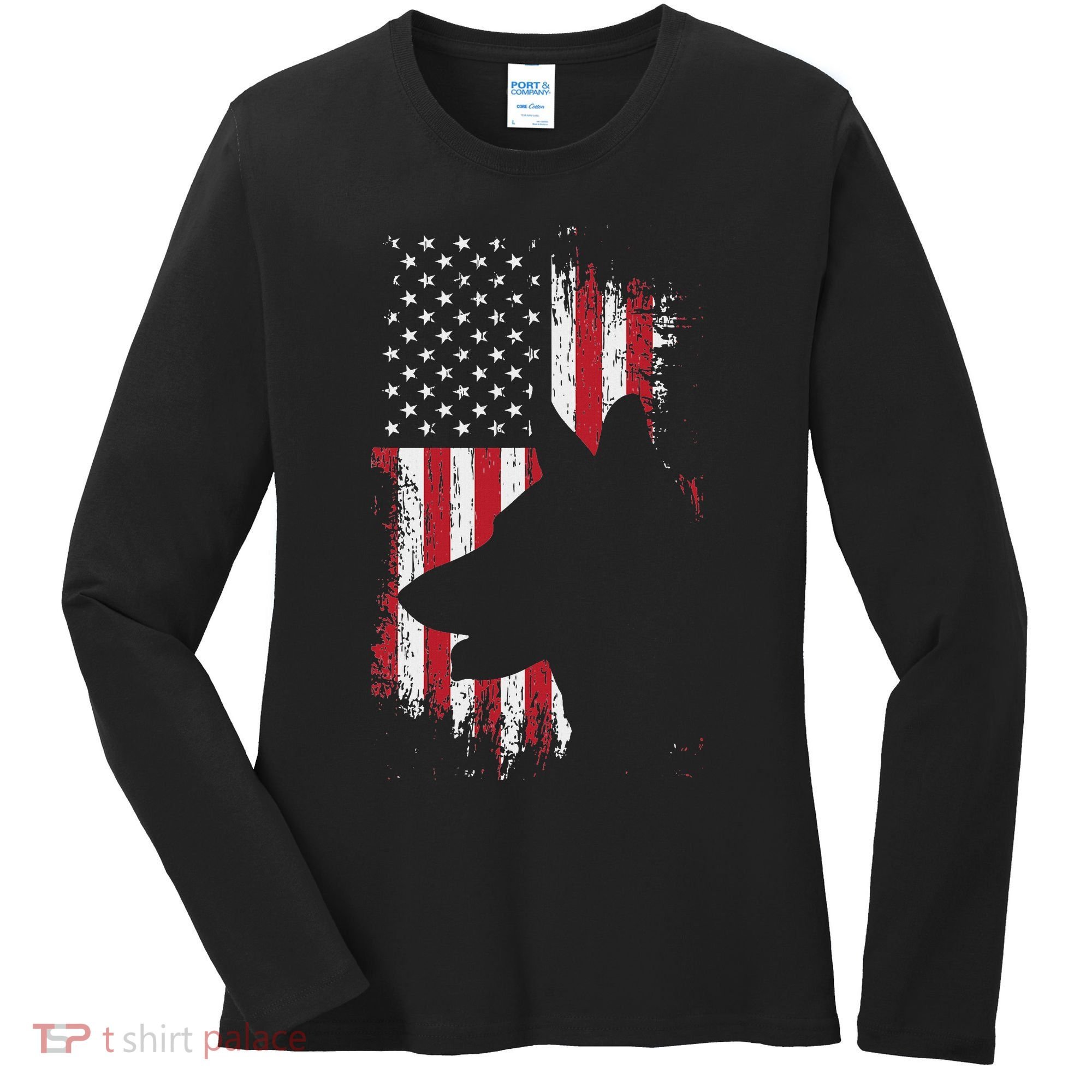 German Shepherd American Flag Usa Patriotic Dog Gift Women's Long Sleeve Shirt