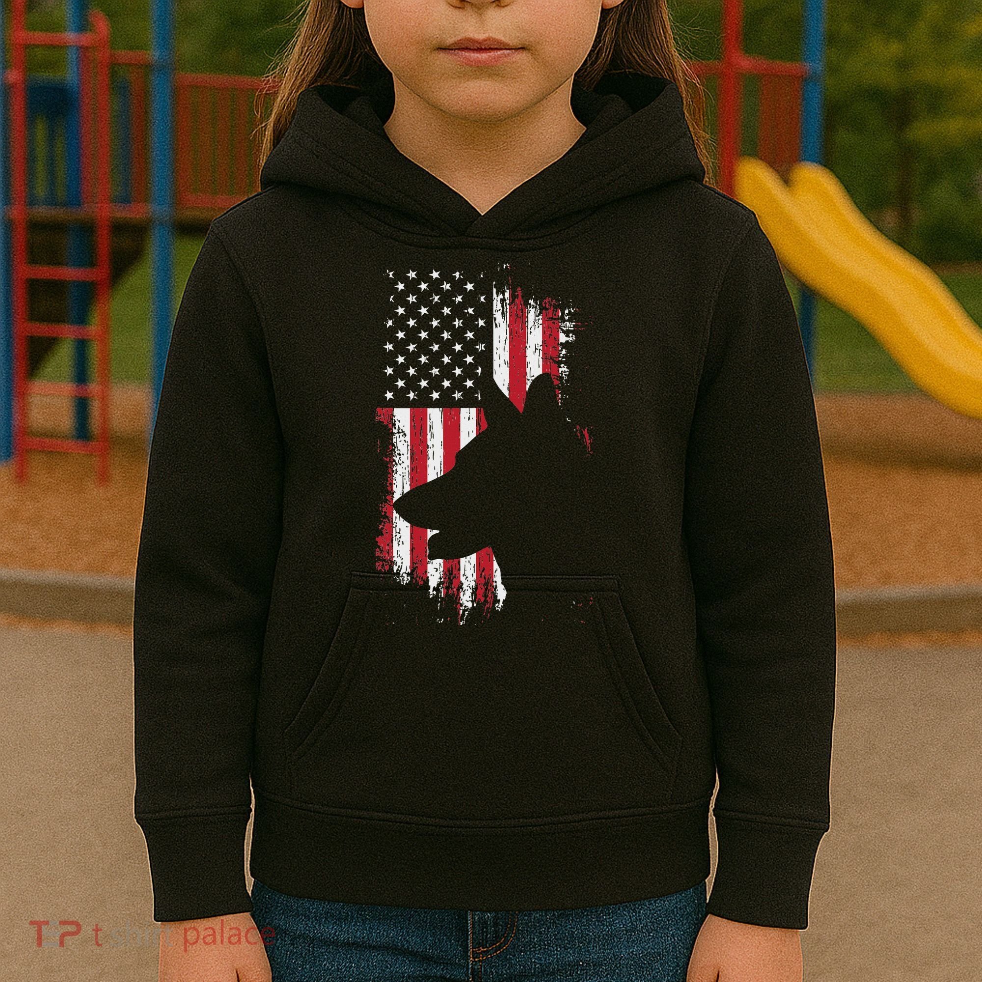 German Shepherd American Flag Usa Patriotic Dog Gift Kids Hoodie