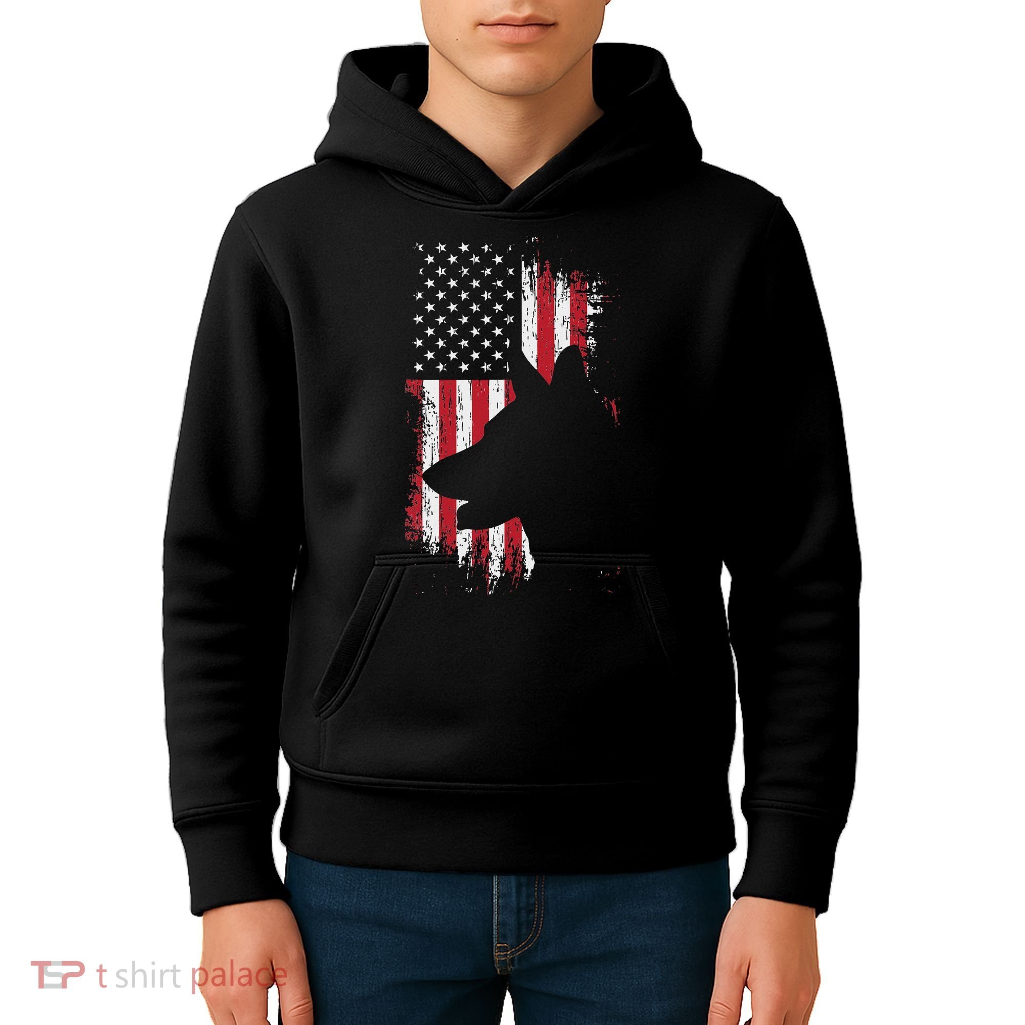 German Shepherd American Flag Usa Patriotic Dog Gift Kids Hoodie