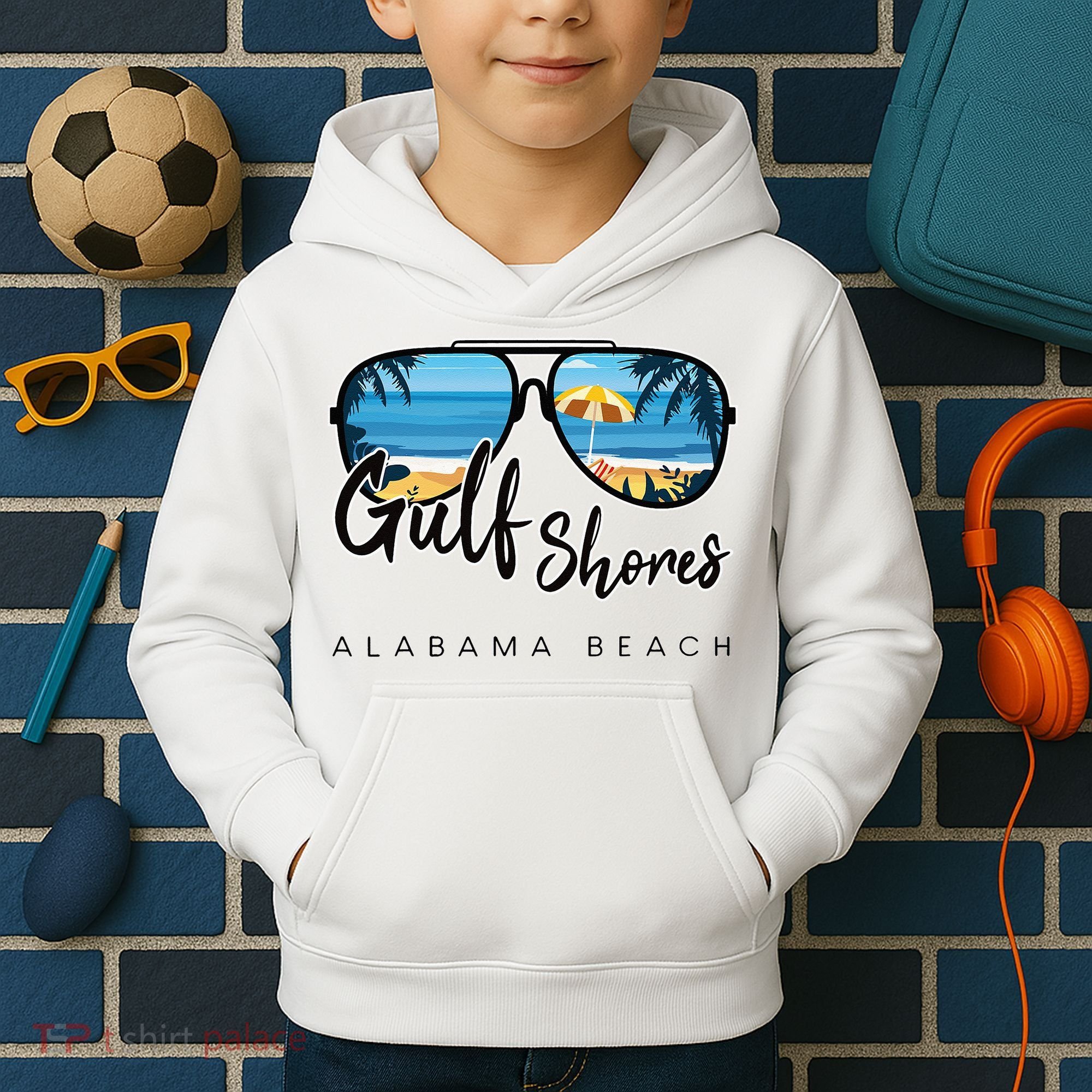 Gulf Shores Alabama Palm Tree Sunglasses Souvenir Kids Hoodie